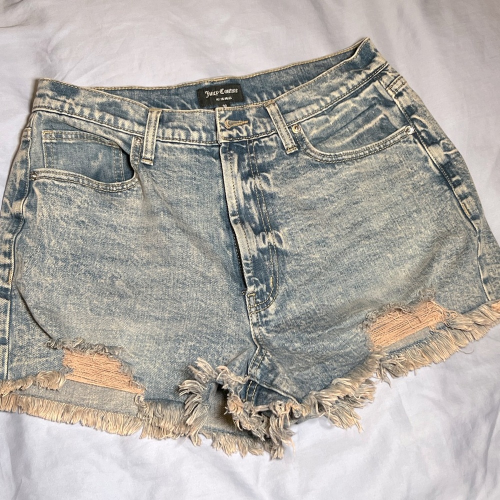 Juicy Couture Jean shorts with pink frayed cut off look